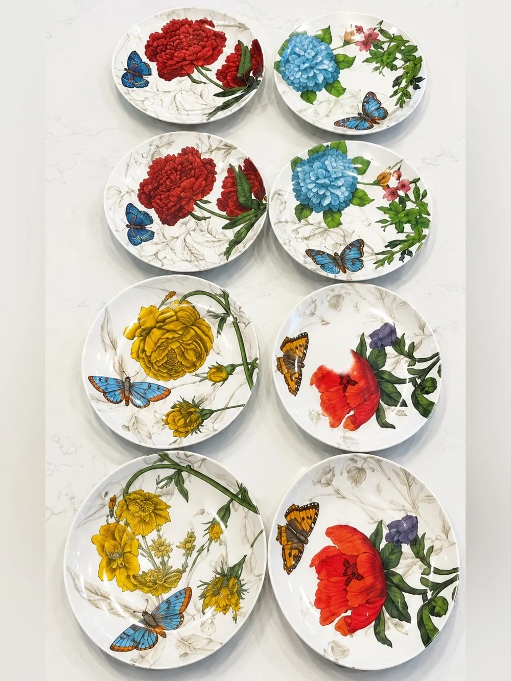Pier 1 Imports Butterfly Floral Melamine Salad Plates 8,5” Set of 8 Cottagecore